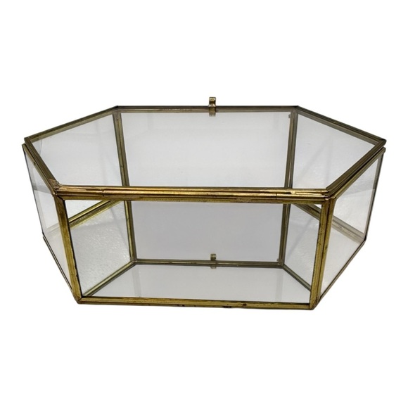 Anthropologie | Hexagon Gold & Glass Trinket Box With Hinged Lid - Picture 3 of 11